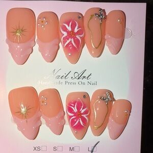 Peach Pink Floral 3D Press-On Nails